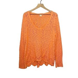 Anthropologie Little Yellow Bird Open Knit Sweater in Pink/Orange L